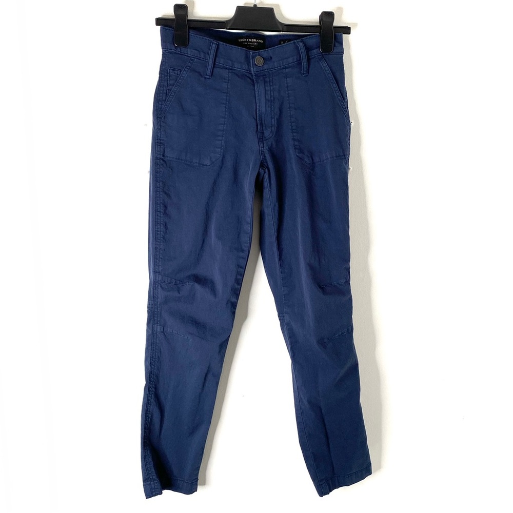 Lucky Brand The Cargo Navy Blue Pants Stretch Five Pocket Zip Fly Seam Detail